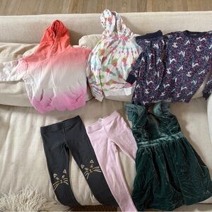 J.Crew 5T Girls Mixed Lot - 2 Tie-Dye Hoodie, PJ set, 2 Leggings & Velvet Dress